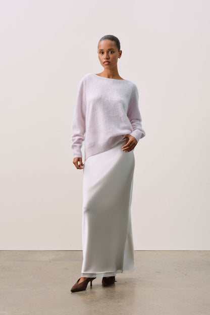 DOVE BRUSHED CASHMERE OFF THE SHOULDER SWEATER